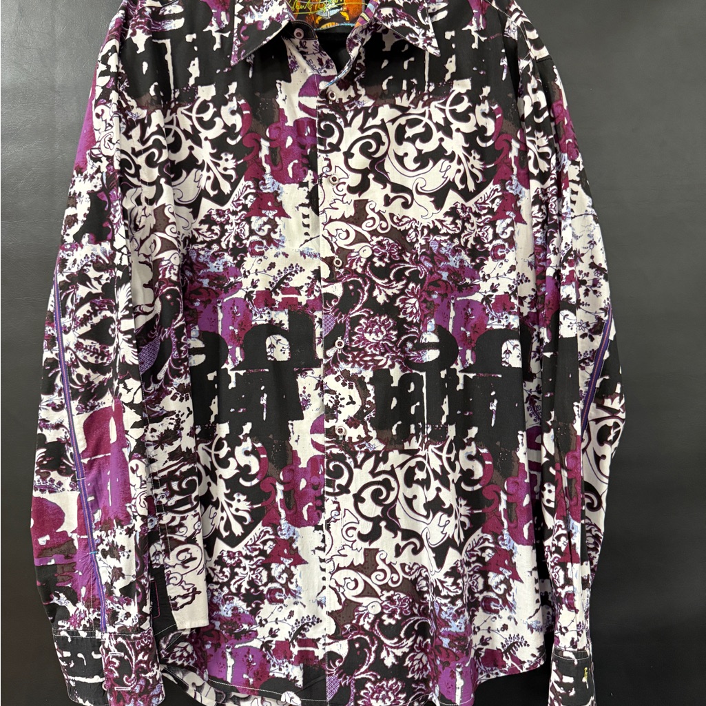 Robert Graham Purple, Black & White Graphic Button-Down Shirt